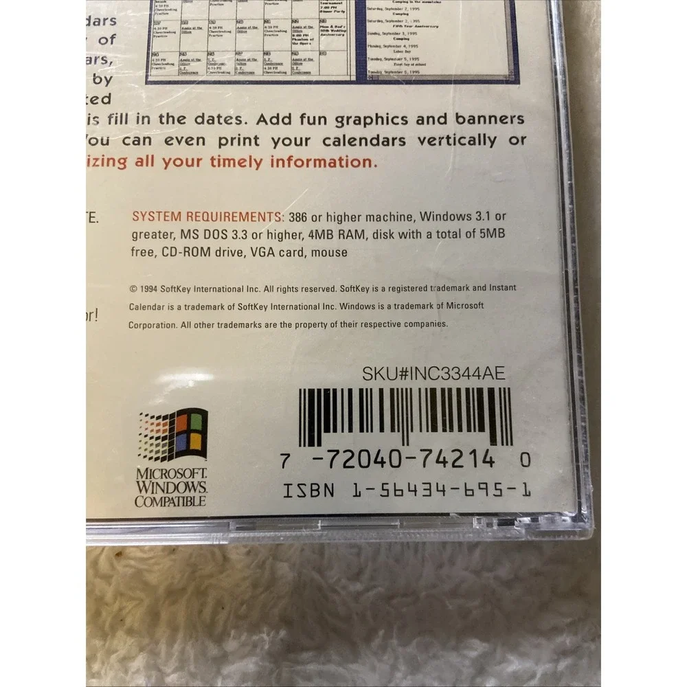 Softkey Instant Calendar For Windows PC CD ROM NIP NOS Sealed Brand New VTG 1994